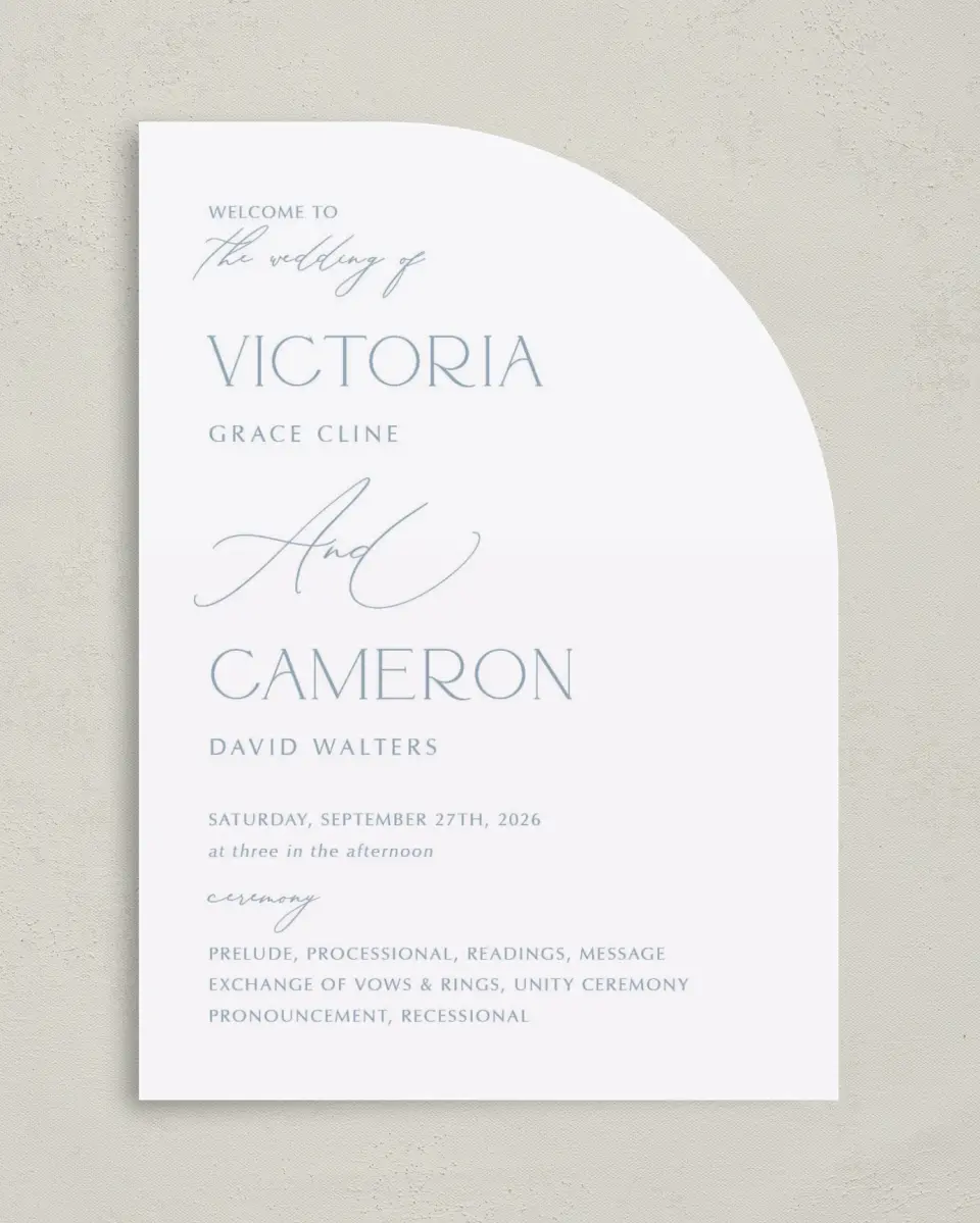 This is a 5" x 7" Tea-length Wedding Program called The Victoria printed in full color on Premium Smooth paper