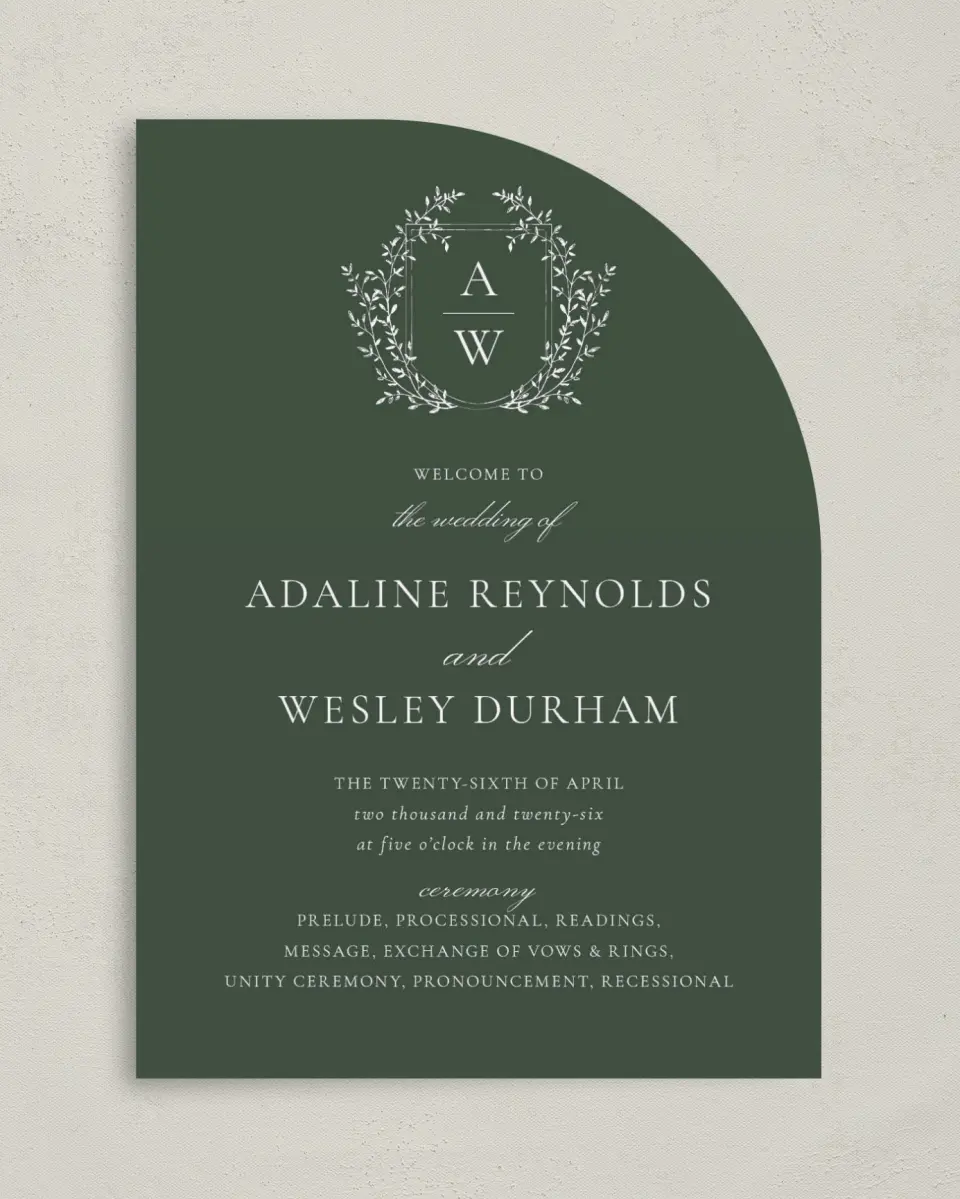 This is a 5" x 7" Tea-length Wedding Program called The Adaline printed in full color on Premium Smooth paper