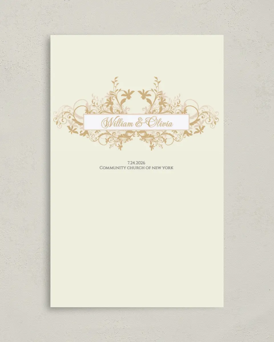 This is a 5" x 7⅞" Folded Half-fold Wedding Program called Classic Allure printed in full color on Premium Smooth paper