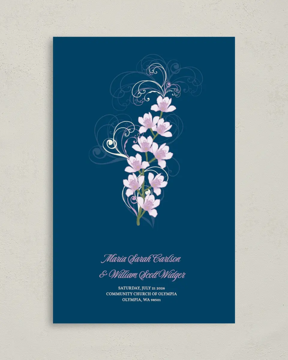 This is a 5" x 7⅞" Folded Half-fold Wedding Program called Waking Beauty printed in full color on Premium Smooth paper