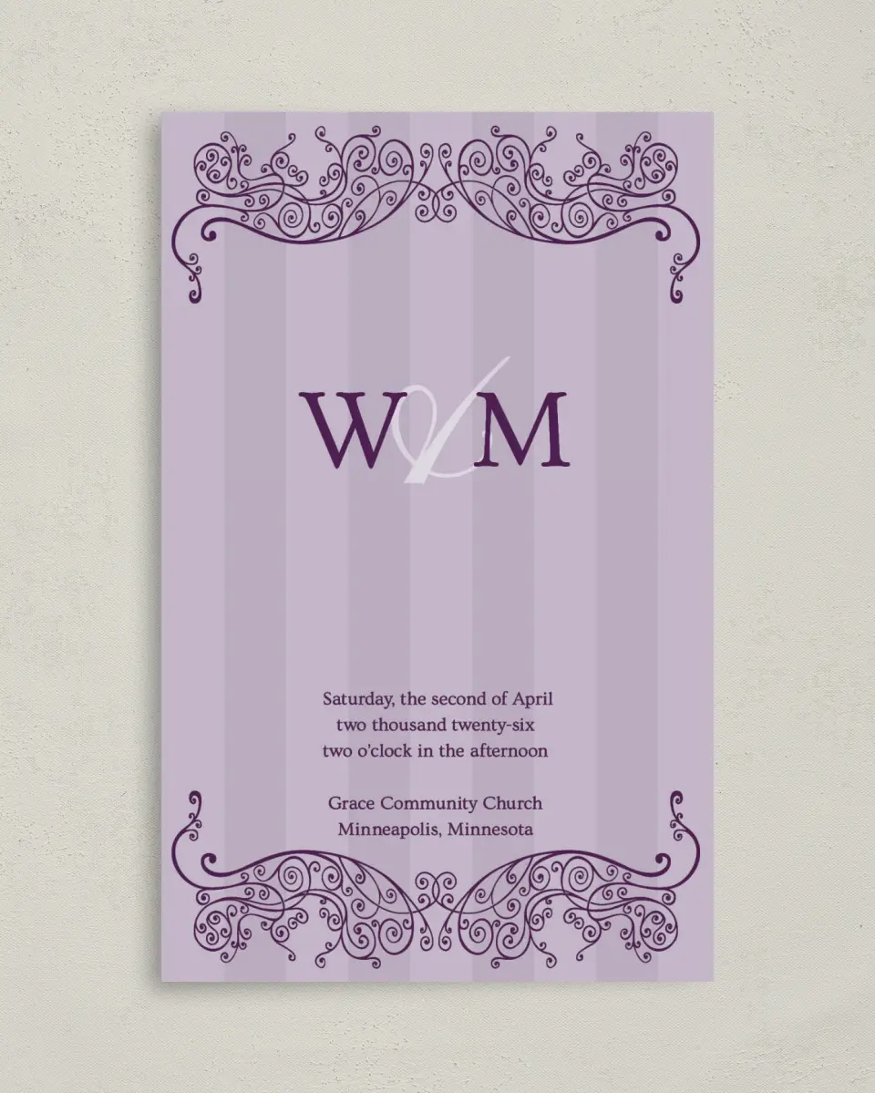 This is a 5" x 7⅞" Folded Half-fold Wedding Program called Lovely Lavender printed in full color on Premium Smooth paper