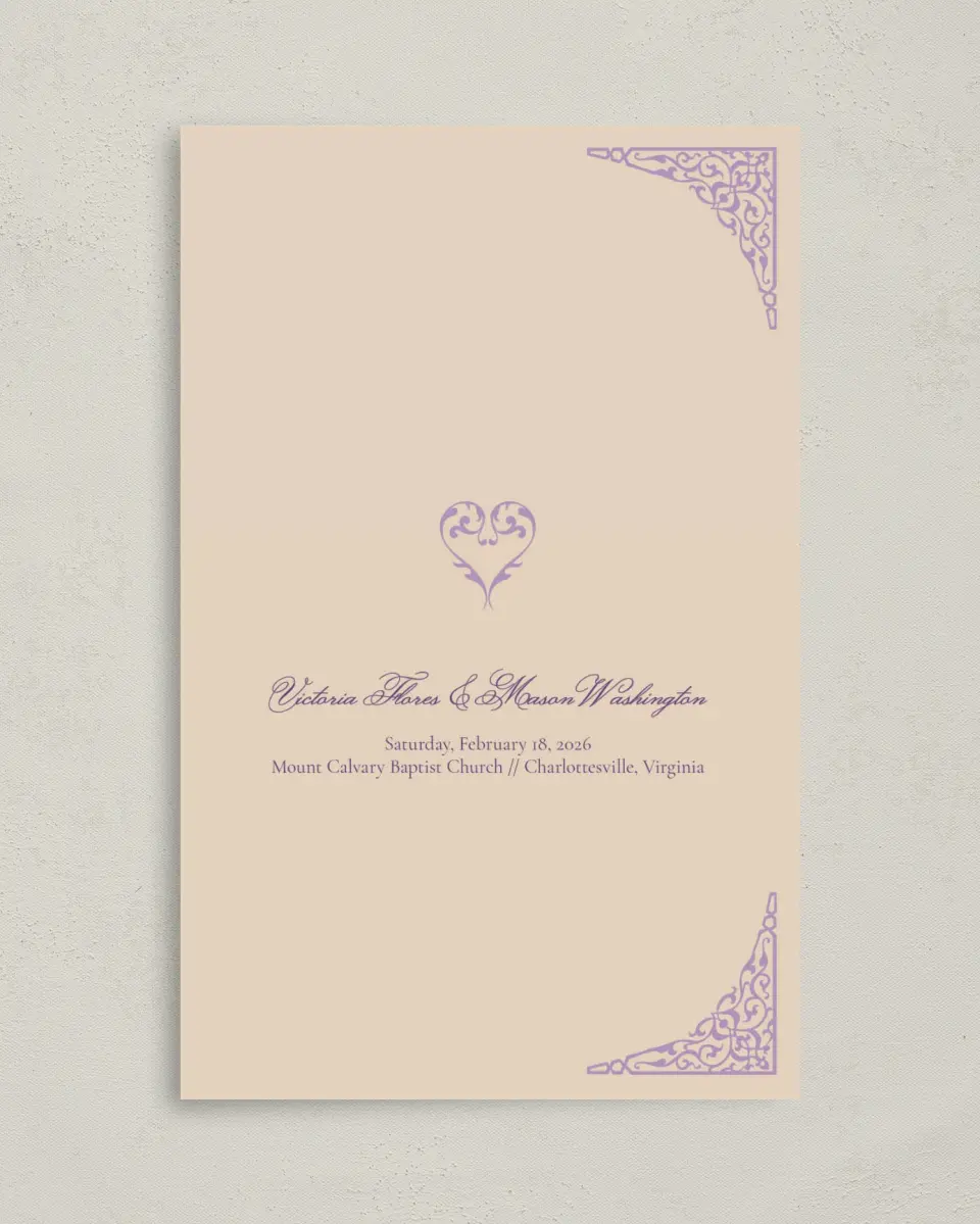 This is a 5" x 7⅞" Folded Half-fold Wedding Program called Simple Tradition printed in full color on Premium Smooth paper