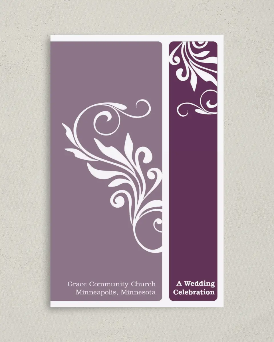 This is a 5" x 7⅞" Folded Half-fold Wedding Program called Alluring Affection printed in full color on Premium Smooth paper