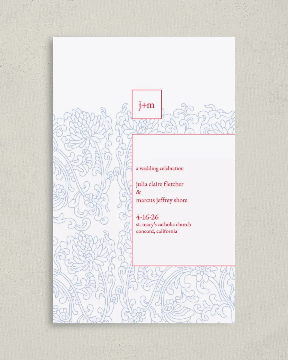This is a 5" x 7⅞" Folded Half-fold Wedding Program called Pristine Beauty printed in full color on Premium Smooth paper