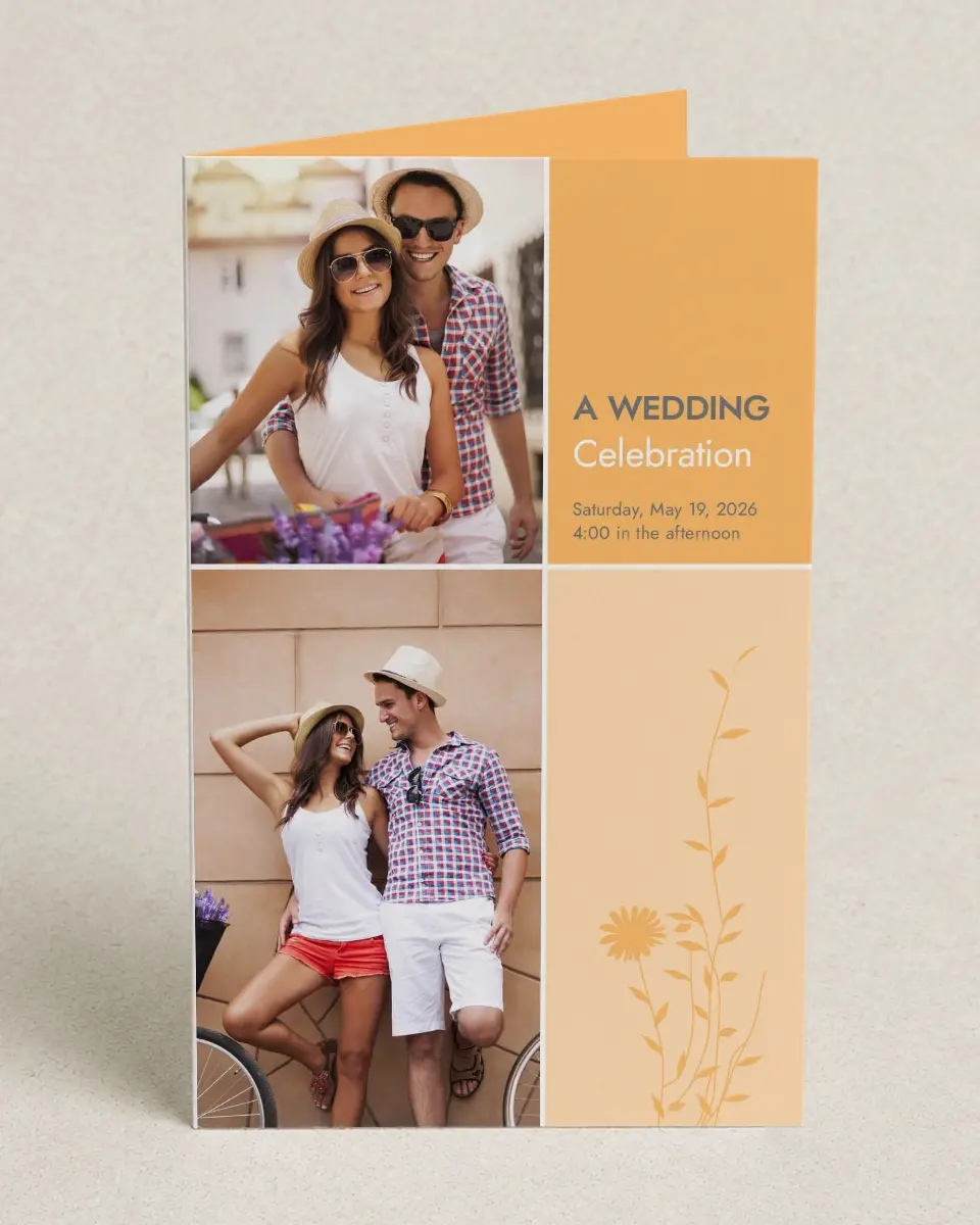 This is a 5" x 7⅞" Folded Half-fold Wedding Program called Field of Love printed in full color on Premium Smooth paper