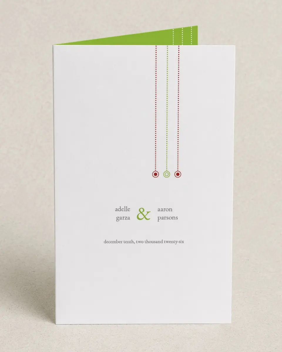 This is a 5" x 7⅞" Folded Half-fold Wedding Program called Ornament Stripe printed in full color on Premium Smooth paper