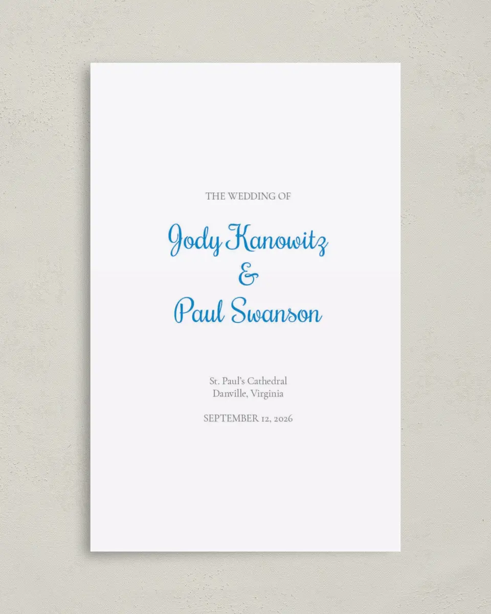 This is a 5" x 7⅞" Folded Half-fold Wedding Program called On This Day printed in full color on Premium Smooth paper