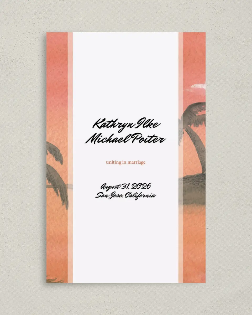 This is a 5" x 7⅞" Folded Half-fold Wedding Program called Island Oasis printed in full color on Premium Smooth paper