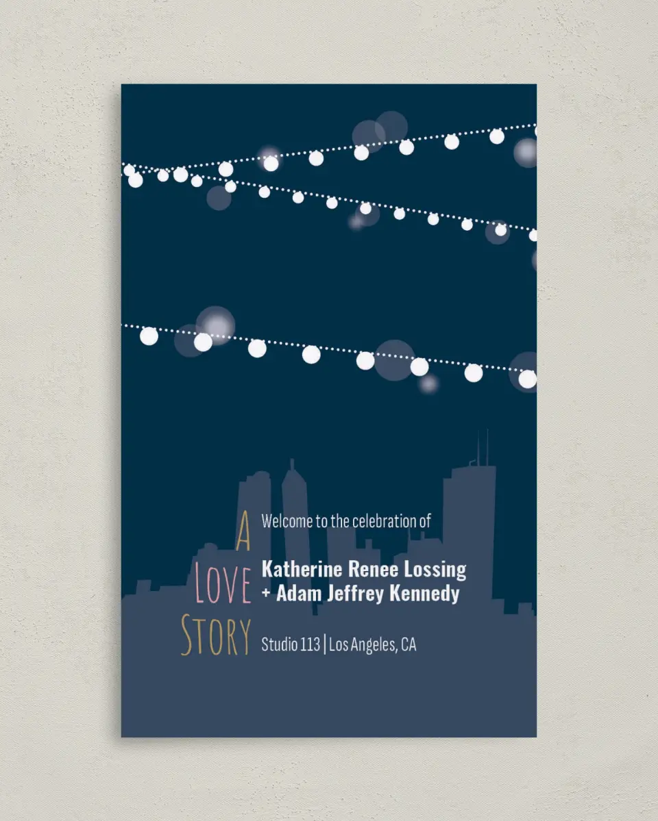 This is a 5" x 7⅞" Folded Half-fold Wedding Program called Rooftop Party printed in full color on Premium Smooth paper