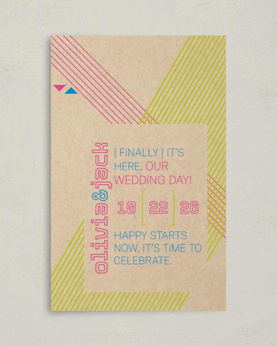 This is a 5" x 7⅞" Folded Half-fold Wedding Program called Flirty Neon printed in full color on Premium Smooth paper