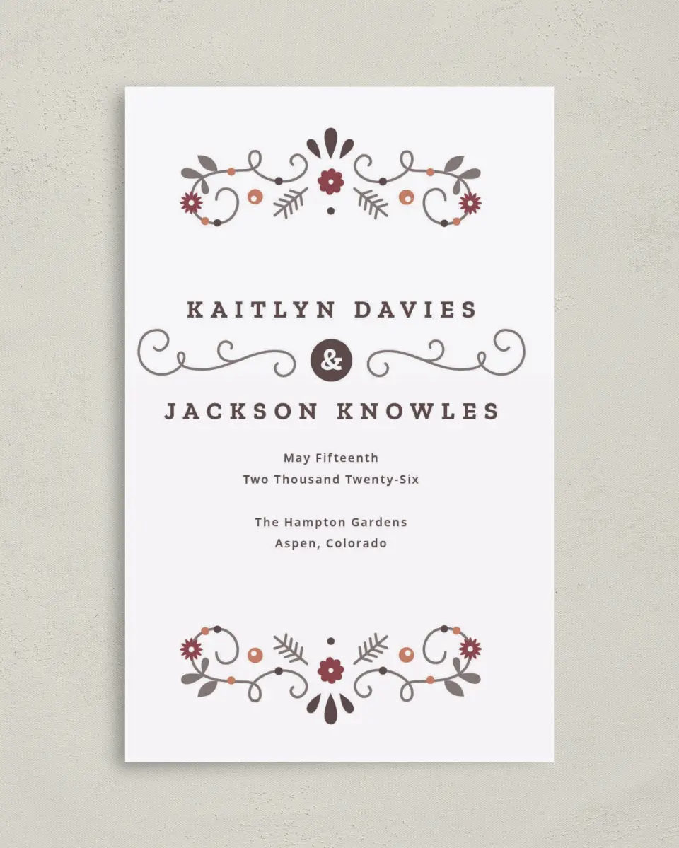 This is a 5" x 7⅞" Folded Half-fold Wedding Program called Fall Treasures printed in full color on Premium Smooth paper