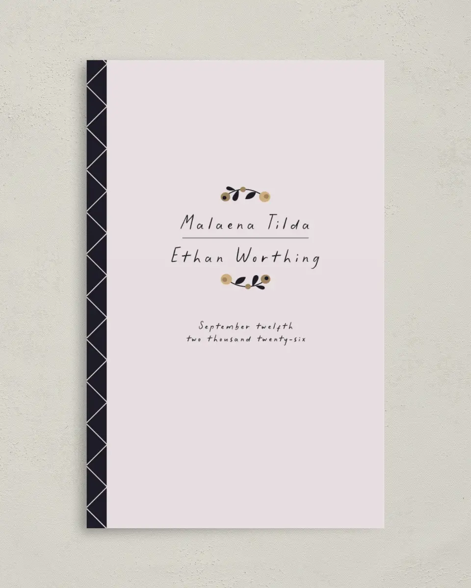 This is a 5" x 7⅞" Folded Half-fold Wedding Program called An Autumn Affair printed in full color on Premium Smooth paper