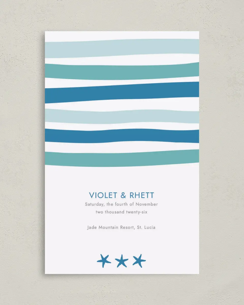 This is a 5" x 7⅞" Folded Half-fold Wedding Program called Making Waves printed in full color on Premium Smooth paper