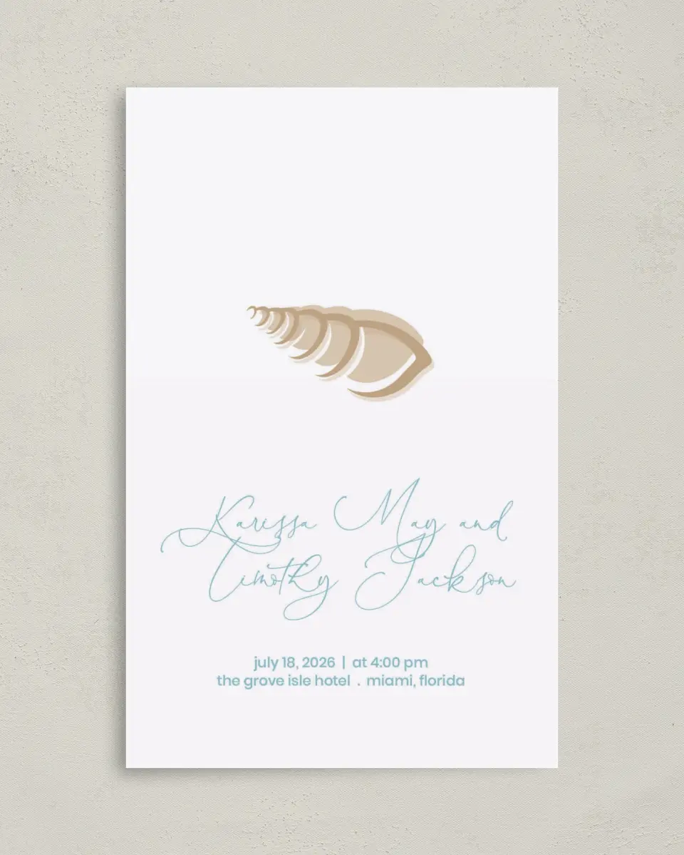 This is a 5" x 7⅞" Folded Half-fold Wedding Program called Salty Kisses printed in full color on Premium Smooth paper