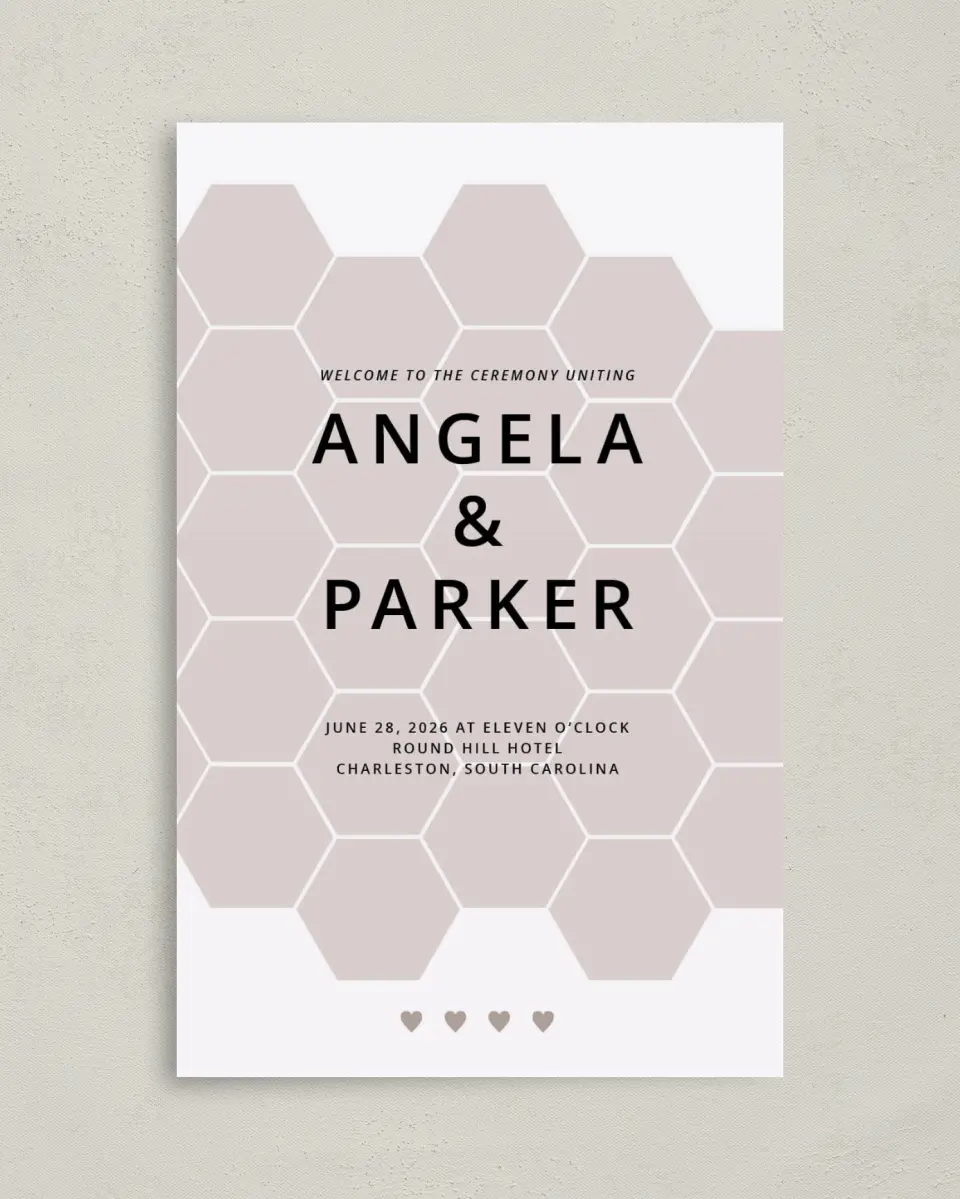This is a 5" x 7⅞" Folded Half-fold Wedding Program called Honeycomb Sweetness printed in full color on Premium Smooth paper