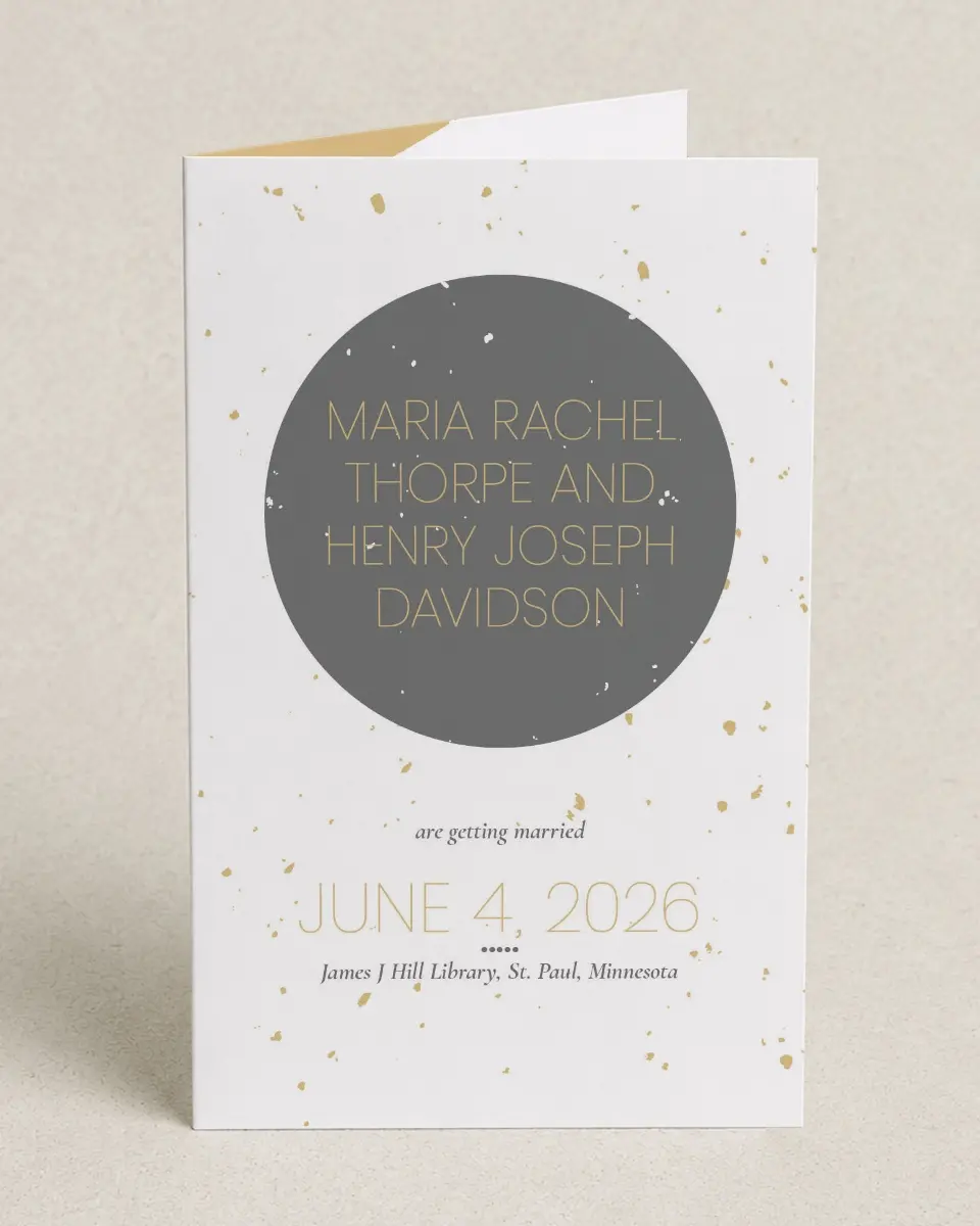 This is a 5" x 7⅞" Folded Half-fold Wedding Program called Truly, Madly, Deeply printed in full color on Premium Smooth paper