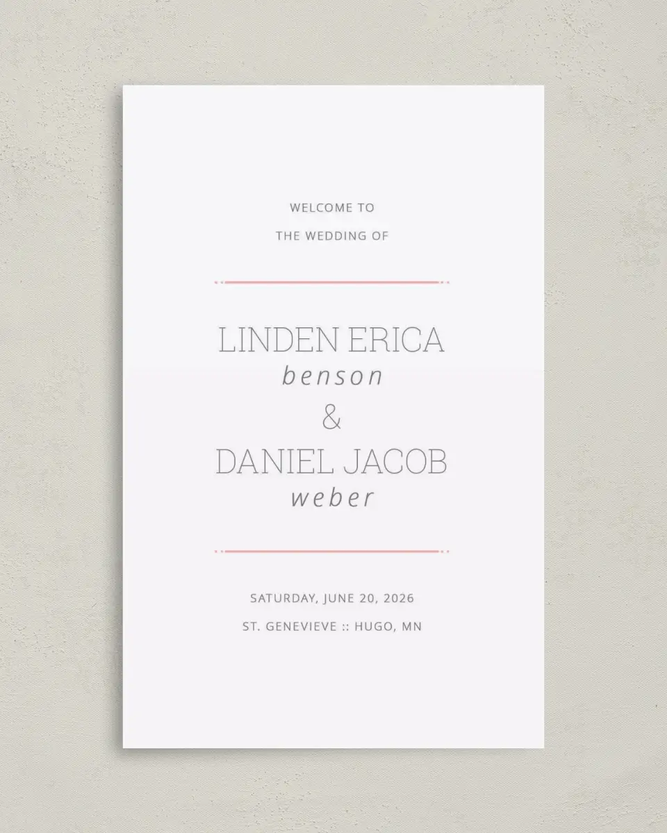 This is a 5" x 7⅞" Folded Half-fold Wedding Program called Sweetly Charmed printed in full color on Premium Smooth paper