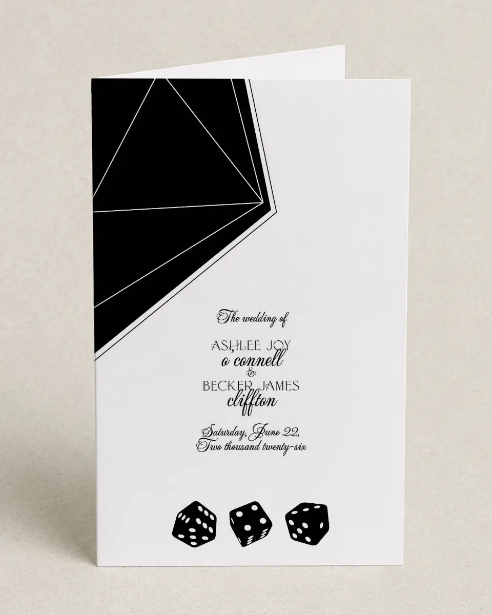 This is a 5" x 7⅞" Folded Half-fold Wedding Program called Upscale Vegas printed in full color on Premium Smooth paper