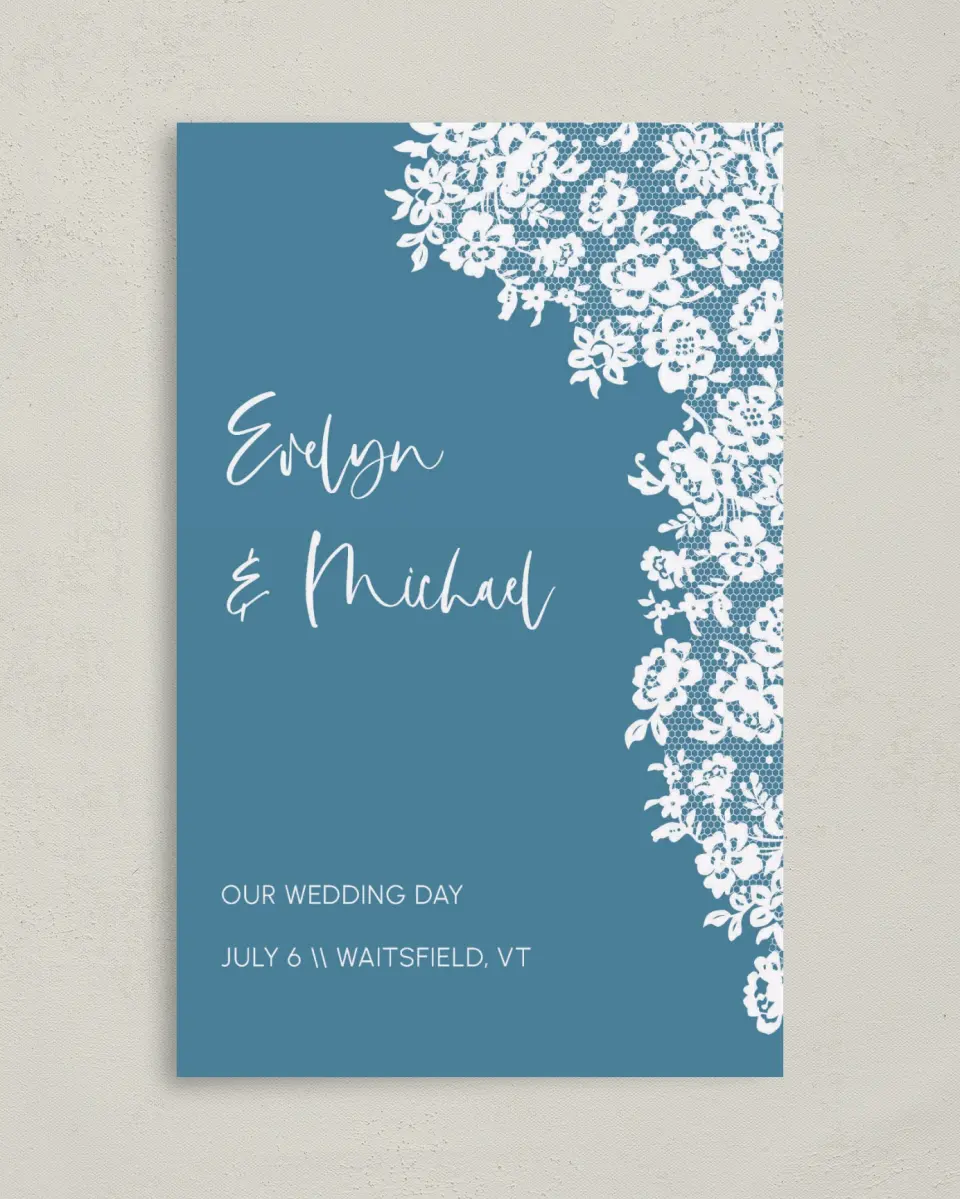 This is a 5" x 7⅞" Folded Half-fold Wedding Program called Modern Lace printed in full color on Premium Smooth paper