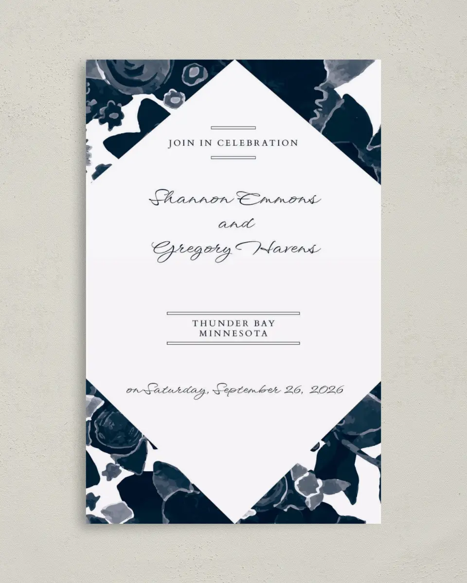 This is a 5" x 7⅞" Folded Half-fold Wedding Program called Geo Floral printed in full color on Premium Smooth paper