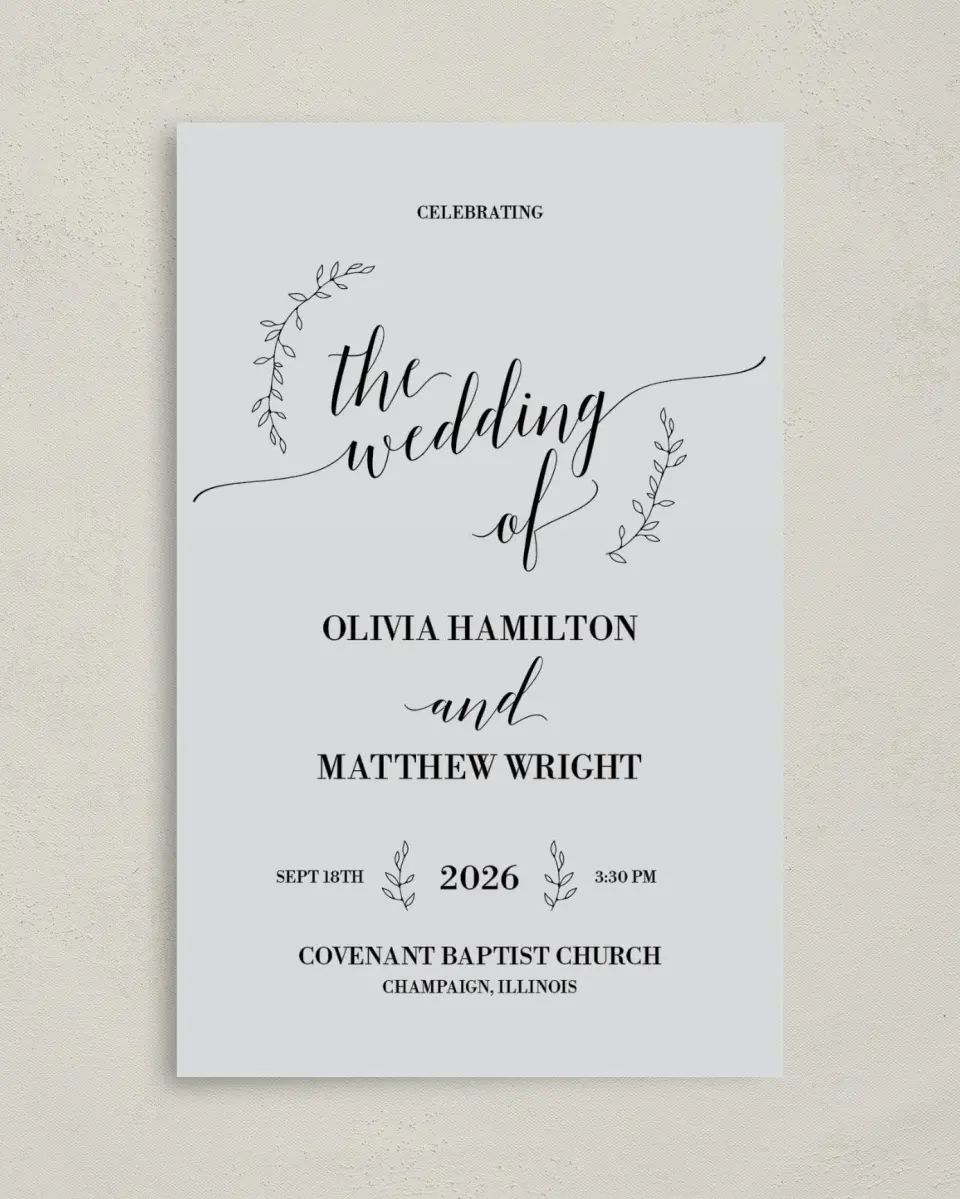 This is a 5" x 7⅞" Folded Half-fold Wedding Program called Naturally Leaves printed in full color on Premium Smooth paper