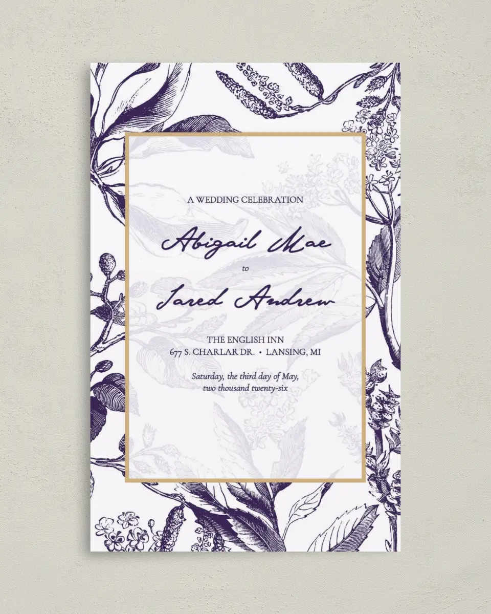 This is a 5" x 7⅞" Folded Half-fold Wedding Program called Delicate Impression printed in full color on Premium Smooth paper