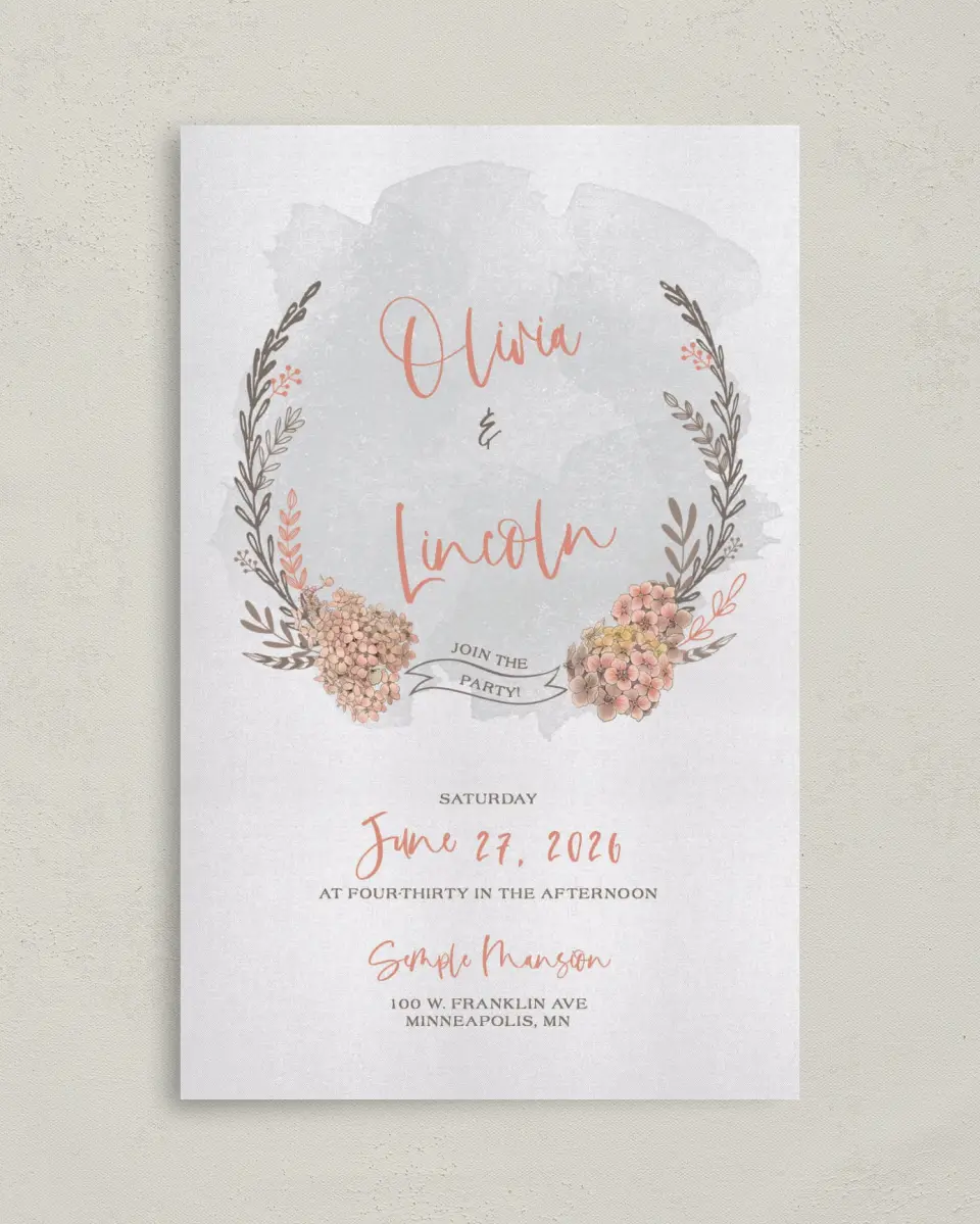 This is a 5" x 7⅞" Folded Half-fold Wedding Program called Delightful Wreath printed in full color on Premium Smooth paper