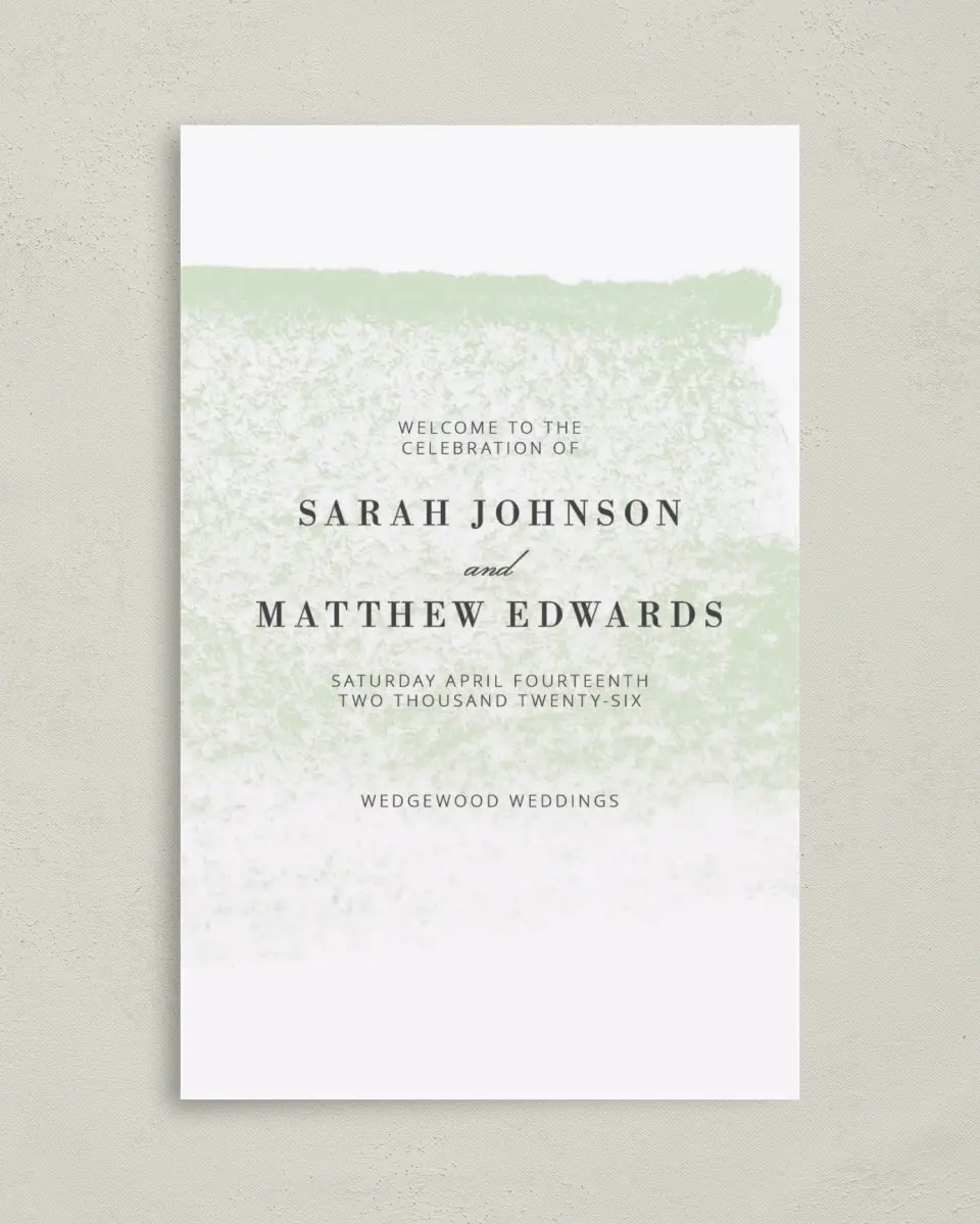 This is a 5" x 7⅞" Folded Half-fold Wedding Program called Tranquil Twinkle printed in full color on Premium Smooth paper