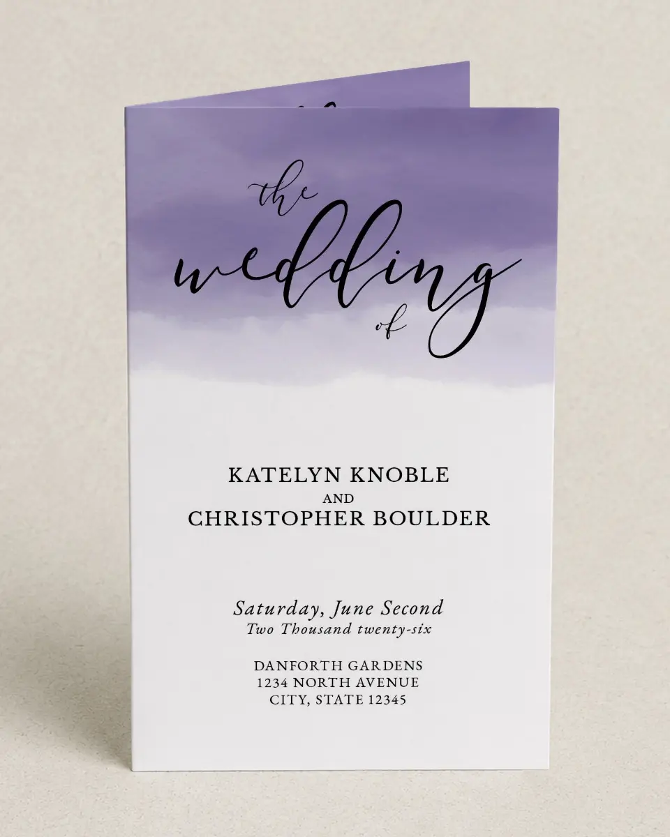 This is a 5" x 7⅞" Folded Half-fold Wedding Program called Luminous Ombre printed in full color on Premium Smooth paper