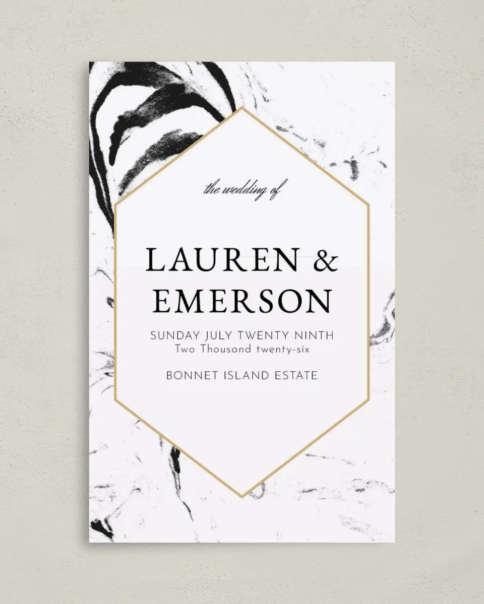 This is a 5" x 7⅞" Folded Half-fold Wedding Program called Elegant Marble printed in full color on Premium Smooth paper