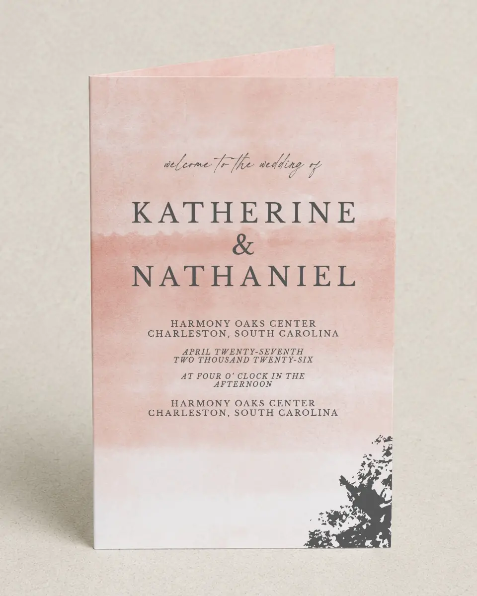 This is a 5" x 7⅞" Folded Half-fold Wedding Program called Chic Patina printed in full color on Premium Smooth paper