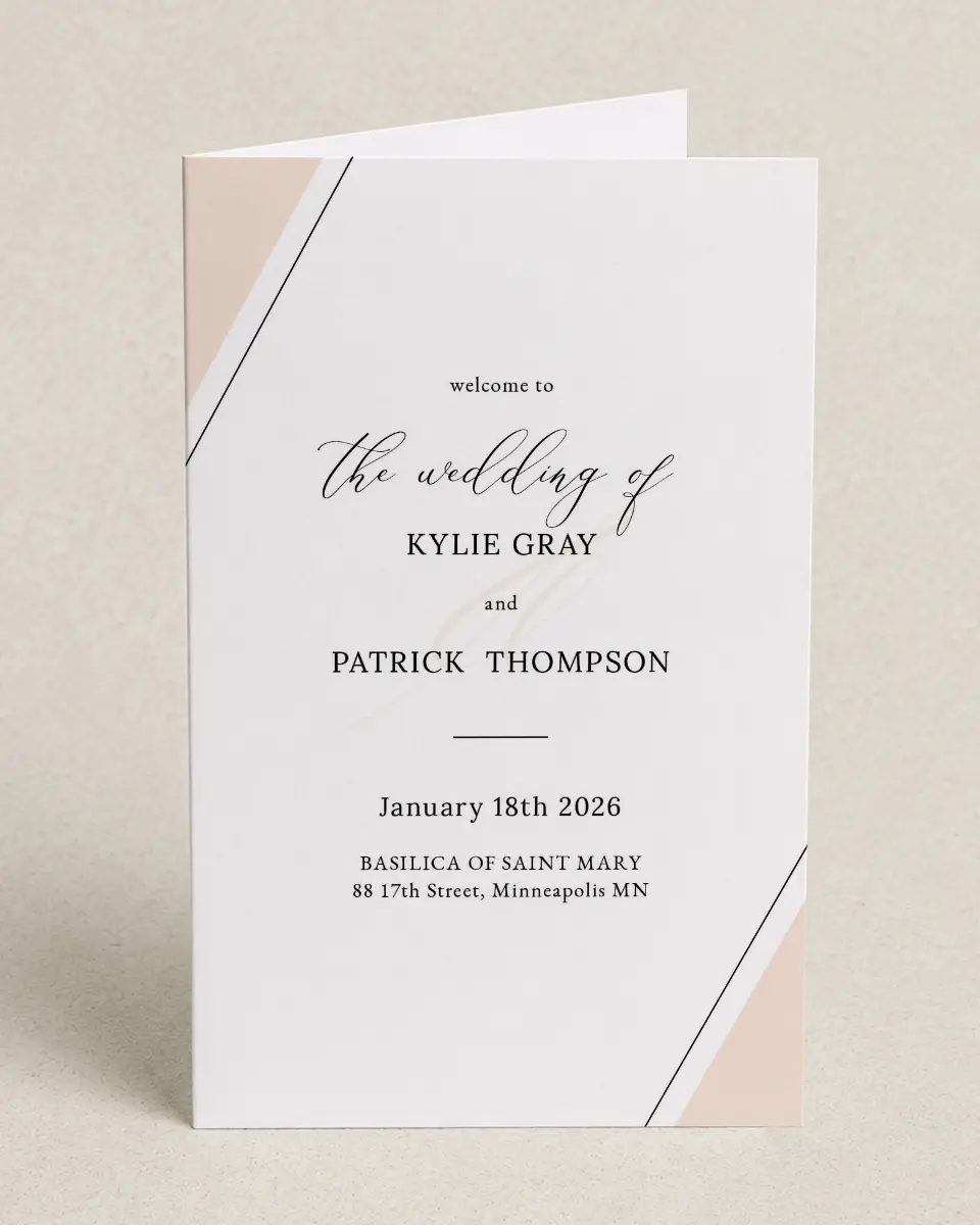This is a 5" x 7⅞" Folded Half-fold Wedding Program called Love Sweet Love printed in full color on Premium Smooth paper