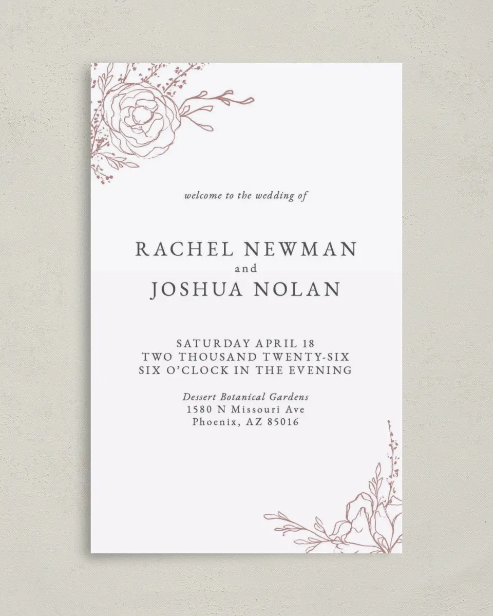 This is a 5" x 7⅞" Folded Half-fold Wedding Program called Blooming Rose printed in full color on Premium Smooth paper