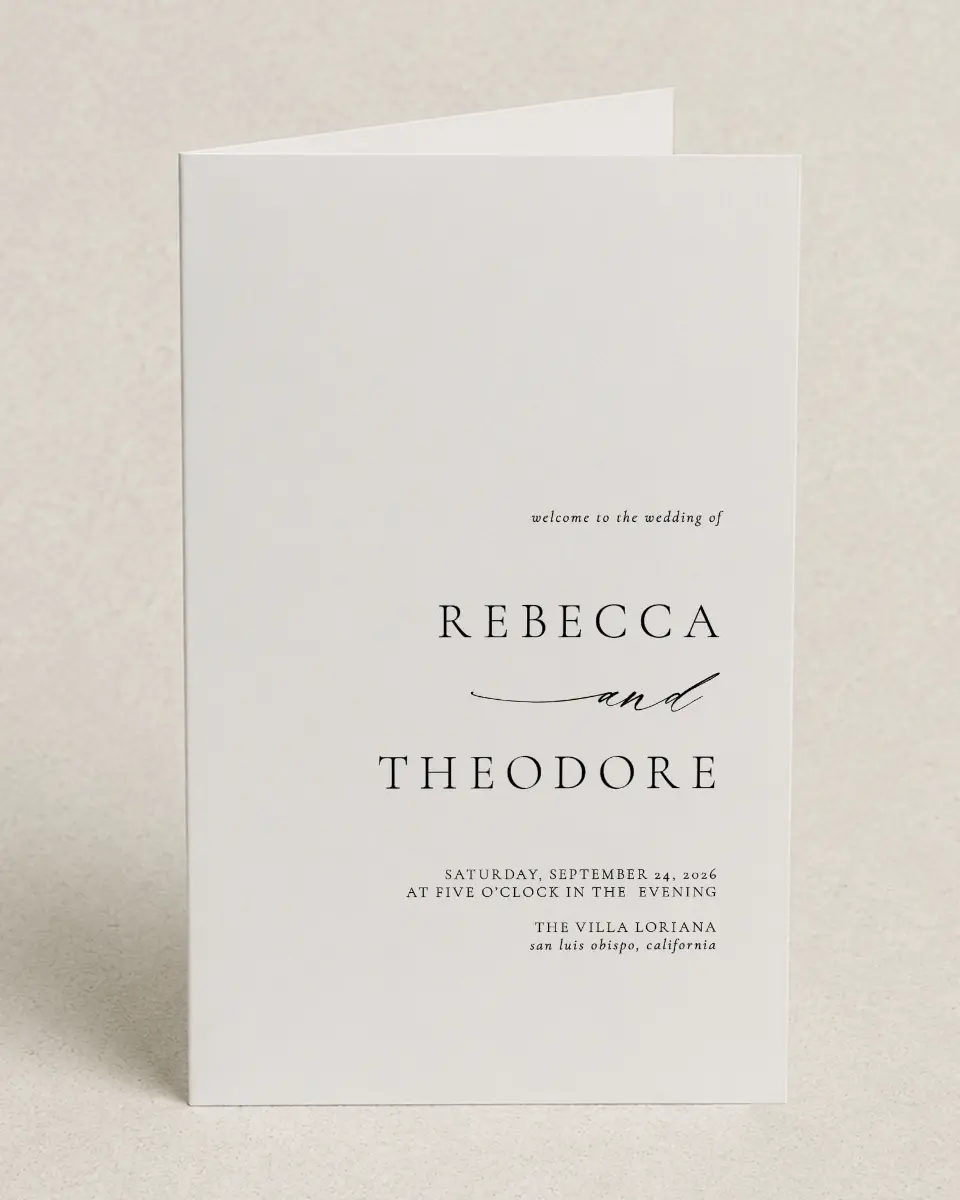 This is a 5" x 7⅞" Folded Half-fold Wedding Program called Simply Elegant printed in full color on Premium Smooth paper