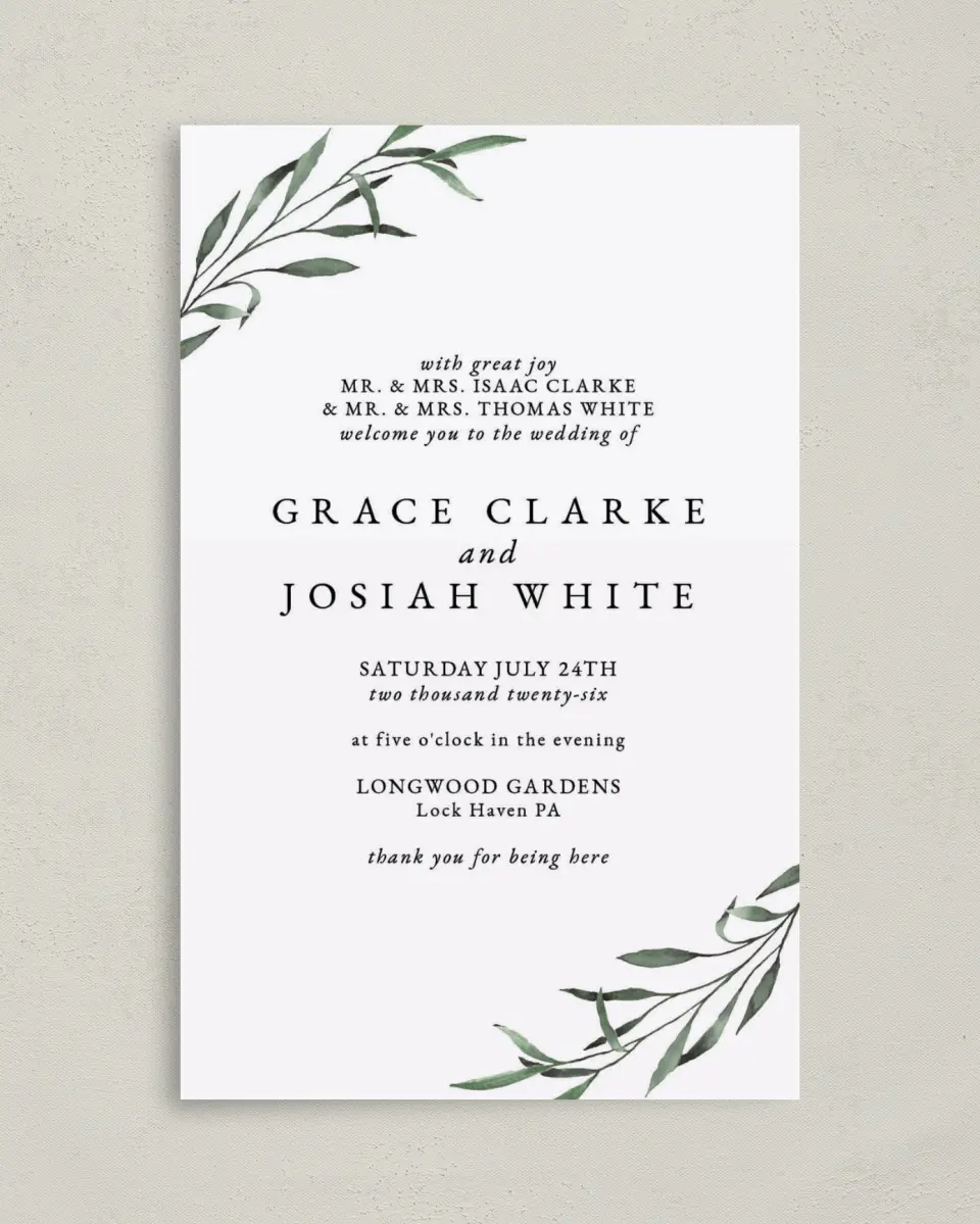 This is a 5" x 7⅞" Folded Half-fold Wedding Program called Tender Twig printed in full color on Premium Smooth paper