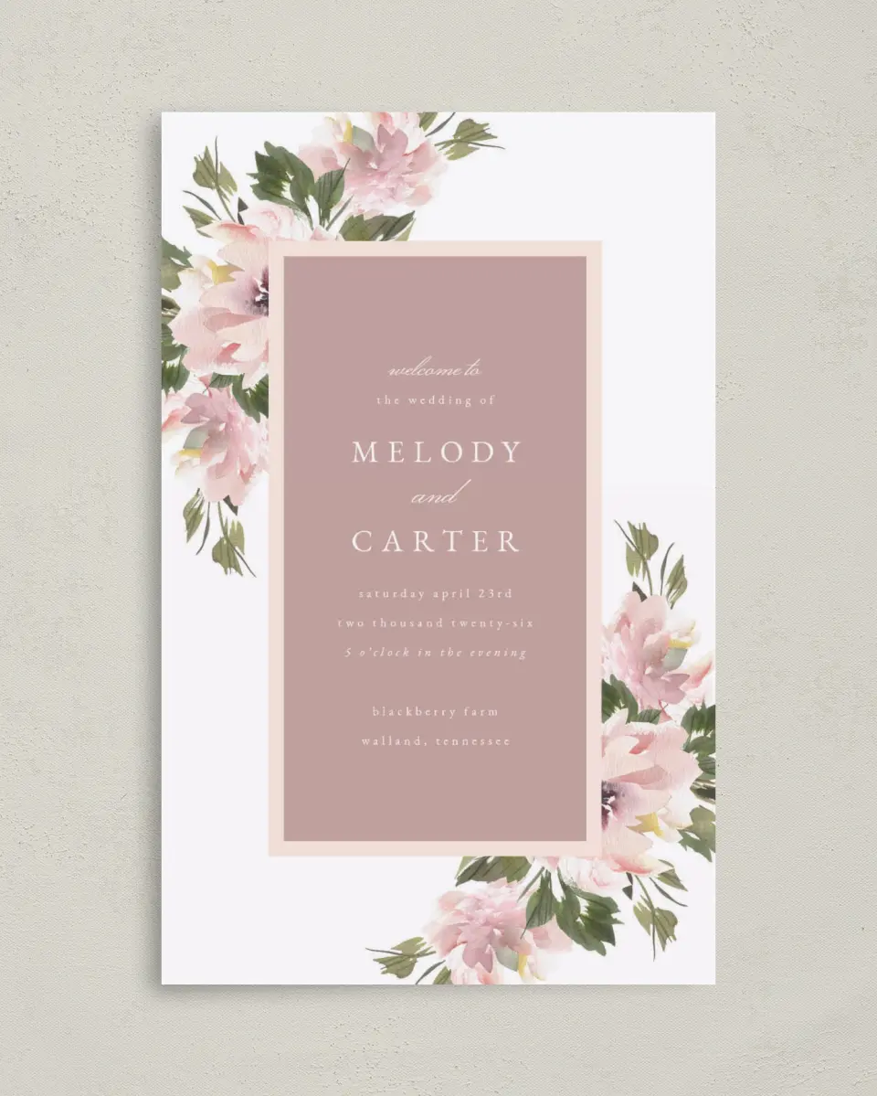 This is a 5" x 7⅞" Folded Half-fold Wedding Program called Sweet Floral printed in full color on Premium Smooth paper