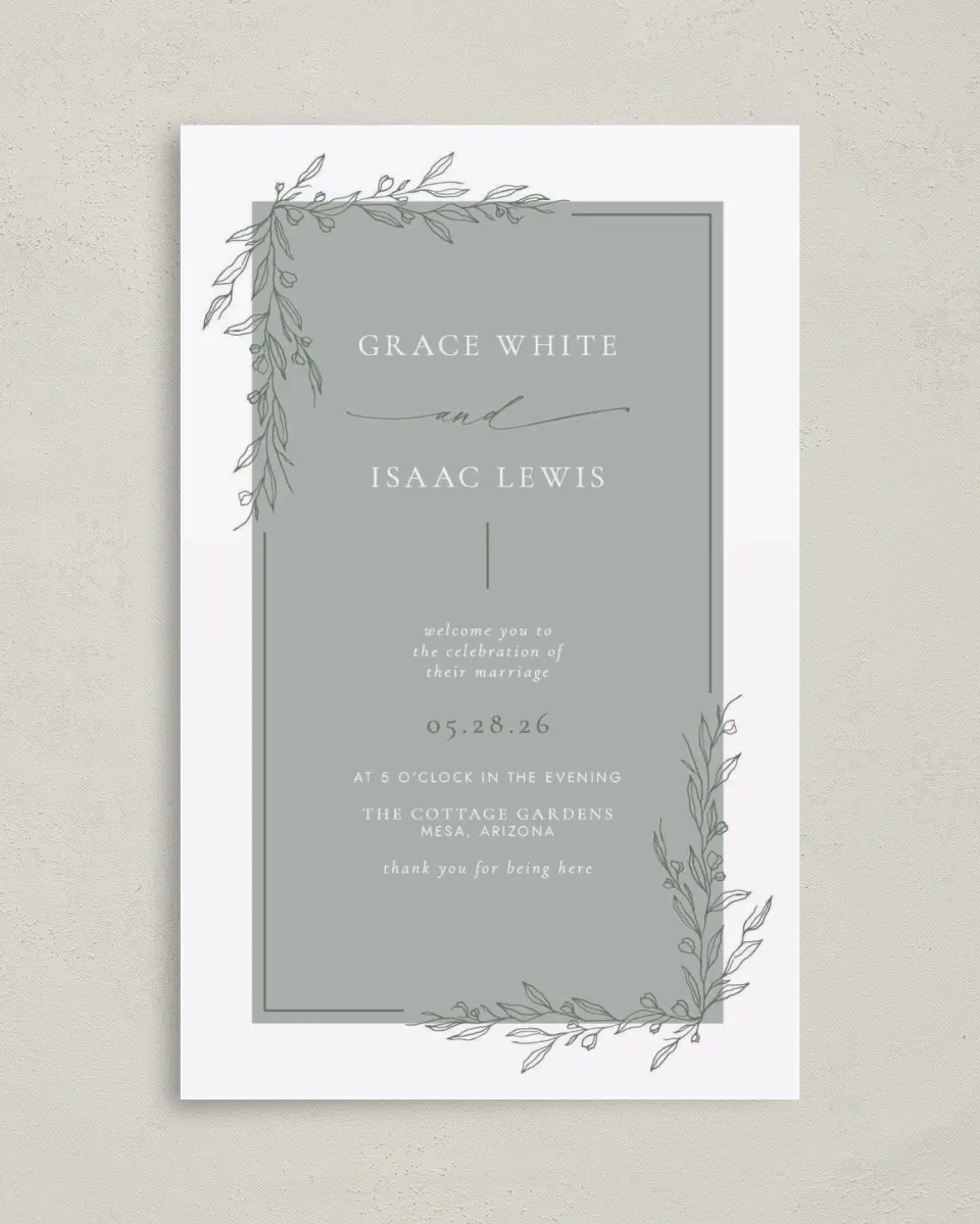 This is a 5" x 7⅞" Folded Half-fold Wedding Program called Sweet & Neat printed in full color on Premium Smooth paper