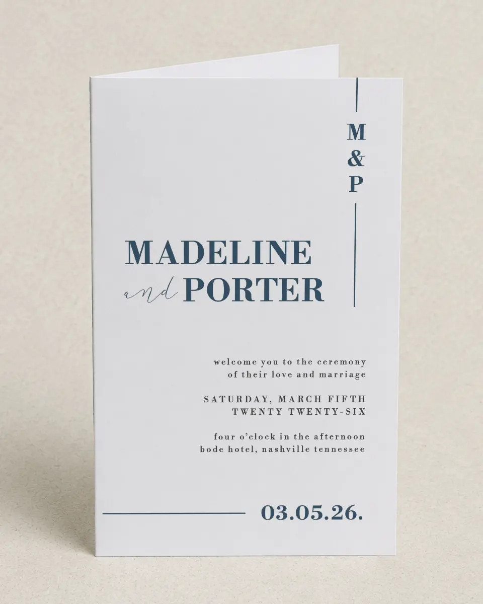 This is a 5" x 7⅞" Folded Half-fold Wedding Program called For Eternity printed in full color on Premium Smooth paper