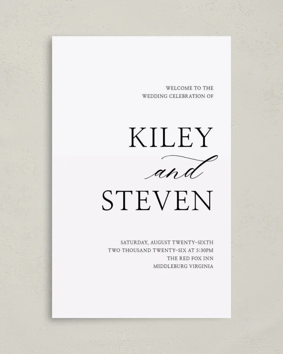 This is a 5" x 7⅞" Folded Half-fold Wedding Program called Bold Composition printed in full color on Premium Smooth paper