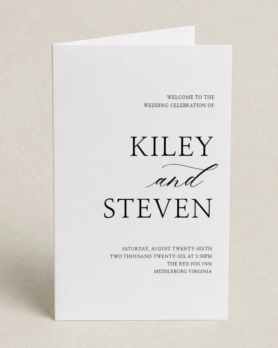 This is a 5" x 7⅞" Folded Half-fold Wedding Program called Bold Composition printed in full color on Premium Smooth paper