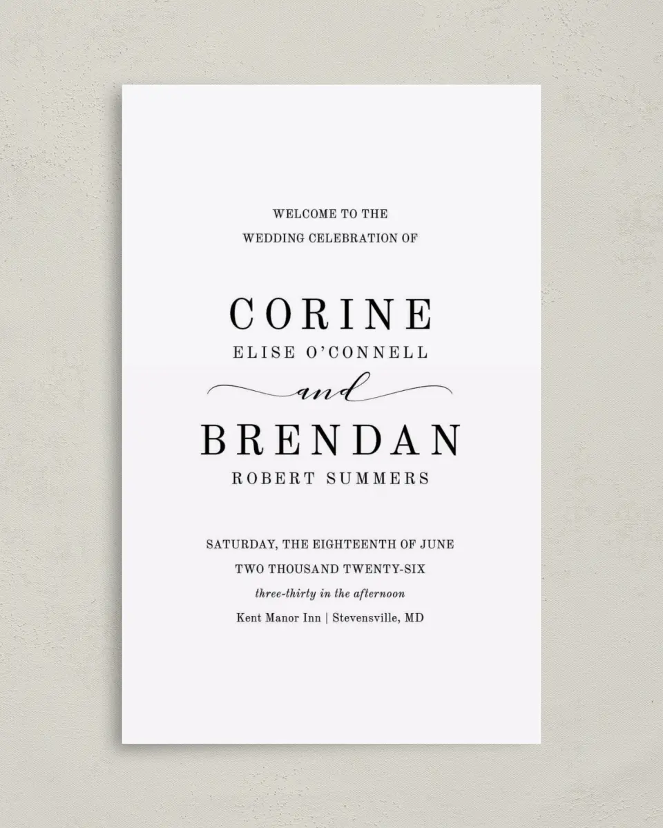 This is a 5" x 7⅞" Folded Half-fold Wedding Program called Classy Type printed in full color on Premium Smooth paper