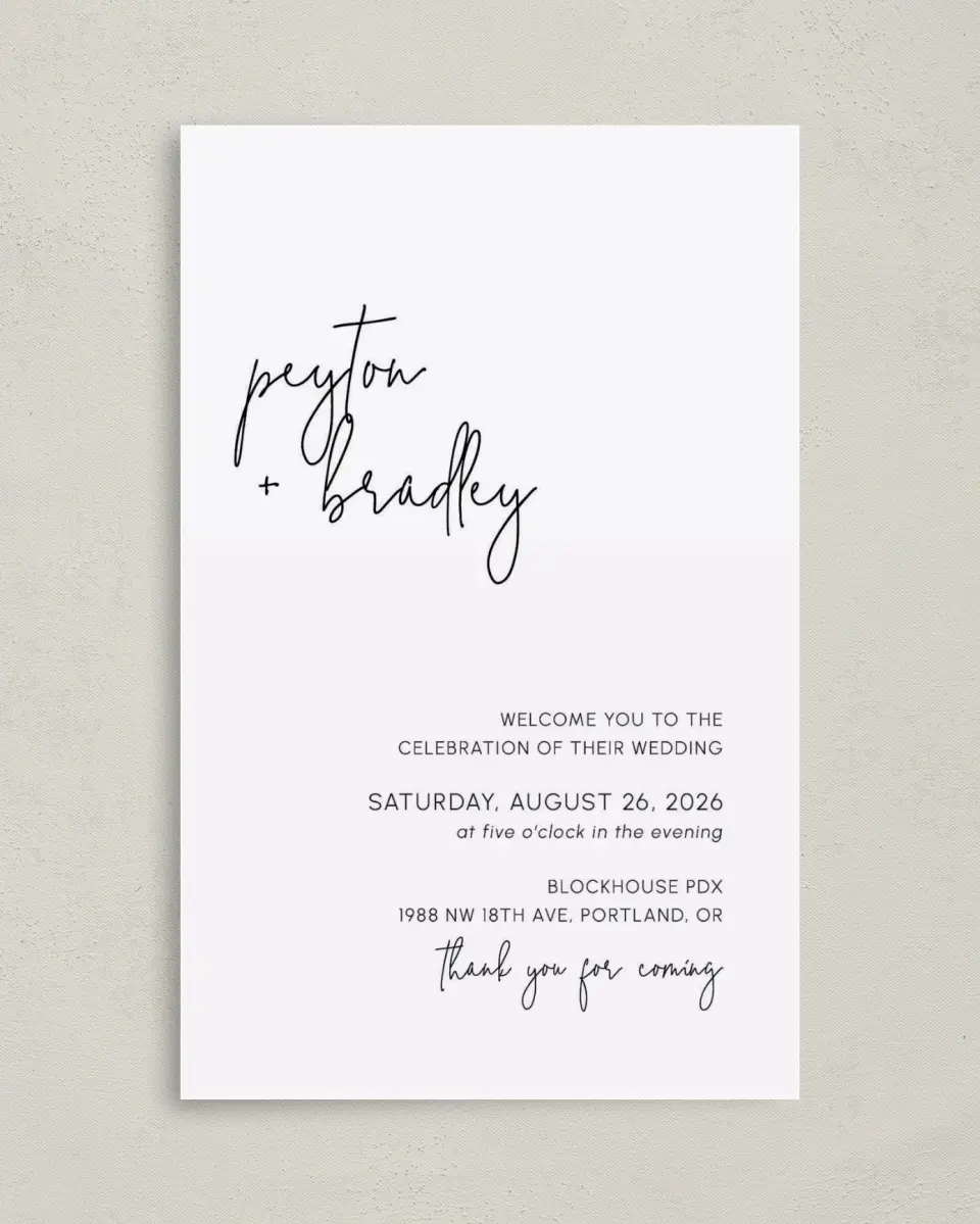 This is a 5" x 7⅞" Folded Half-fold Wedding Program called Mod Aesthetic printed in full color on Premium Smooth paper