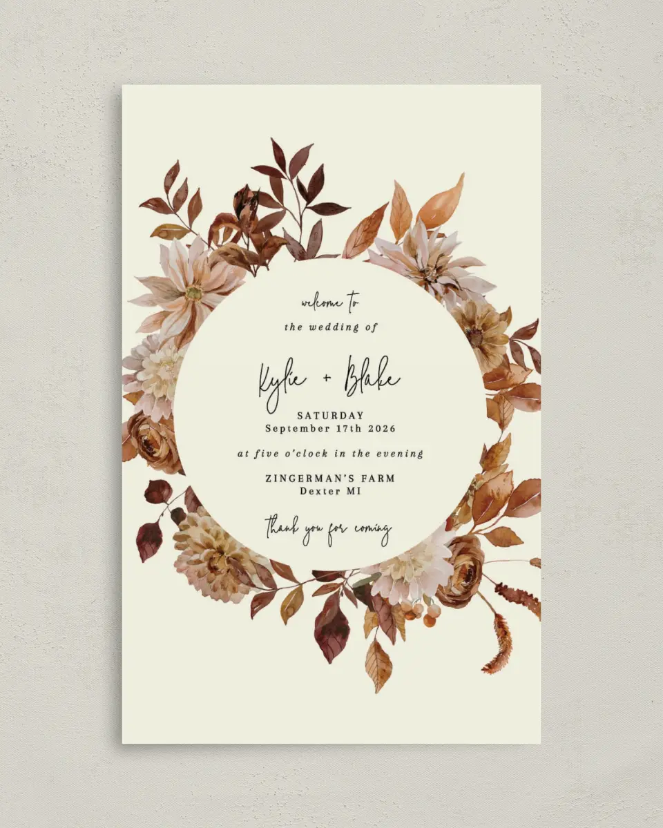 This is a 5" x 7⅞" Folded Half-fold Wedding Program called Country Blooms printed in full color on Premium Smooth paper