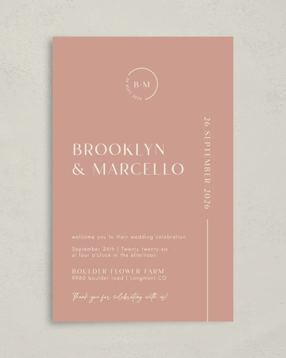 This is a 5" x 7⅞" Folded Half-fold Wedding Program called The Brooklyn printed in full color on Premium Smooth paper