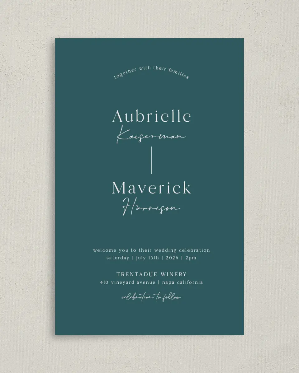 This is a 5" x 7⅞" Folded Half-fold Wedding Program called The Aubrielle printed in full color on Premium Smooth paper