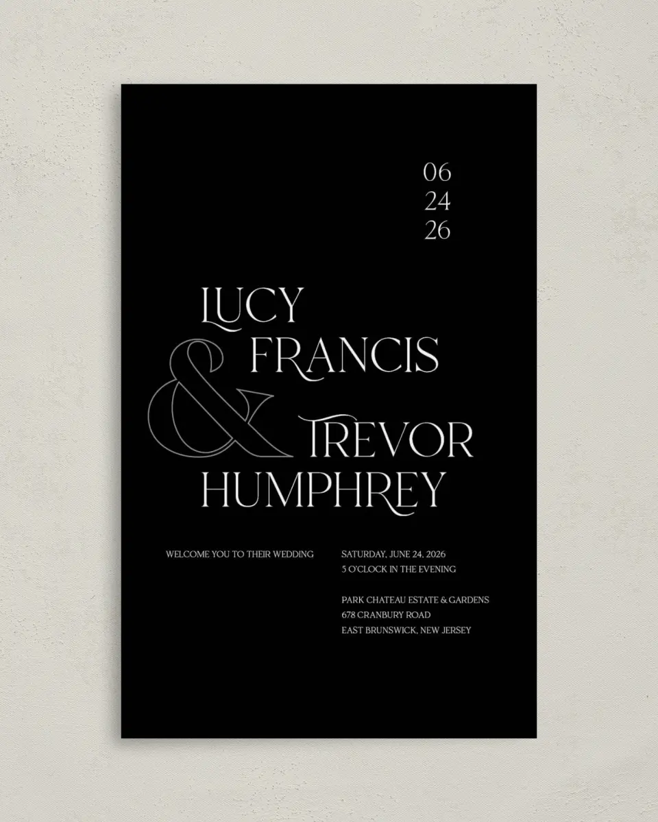 This is a 5" x 7⅞" Folded Half-fold Wedding Program called The Lucy printed in full color on Premium Smooth paper