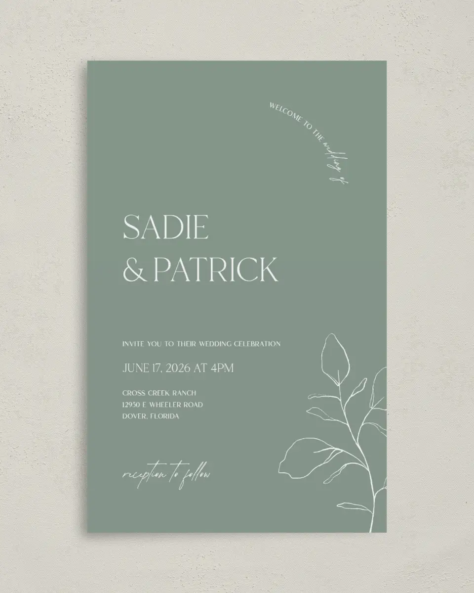This is a 5" x 7⅞" Folded Half-fold Wedding Program called The Sadie printed in full color on Premium Smooth paper