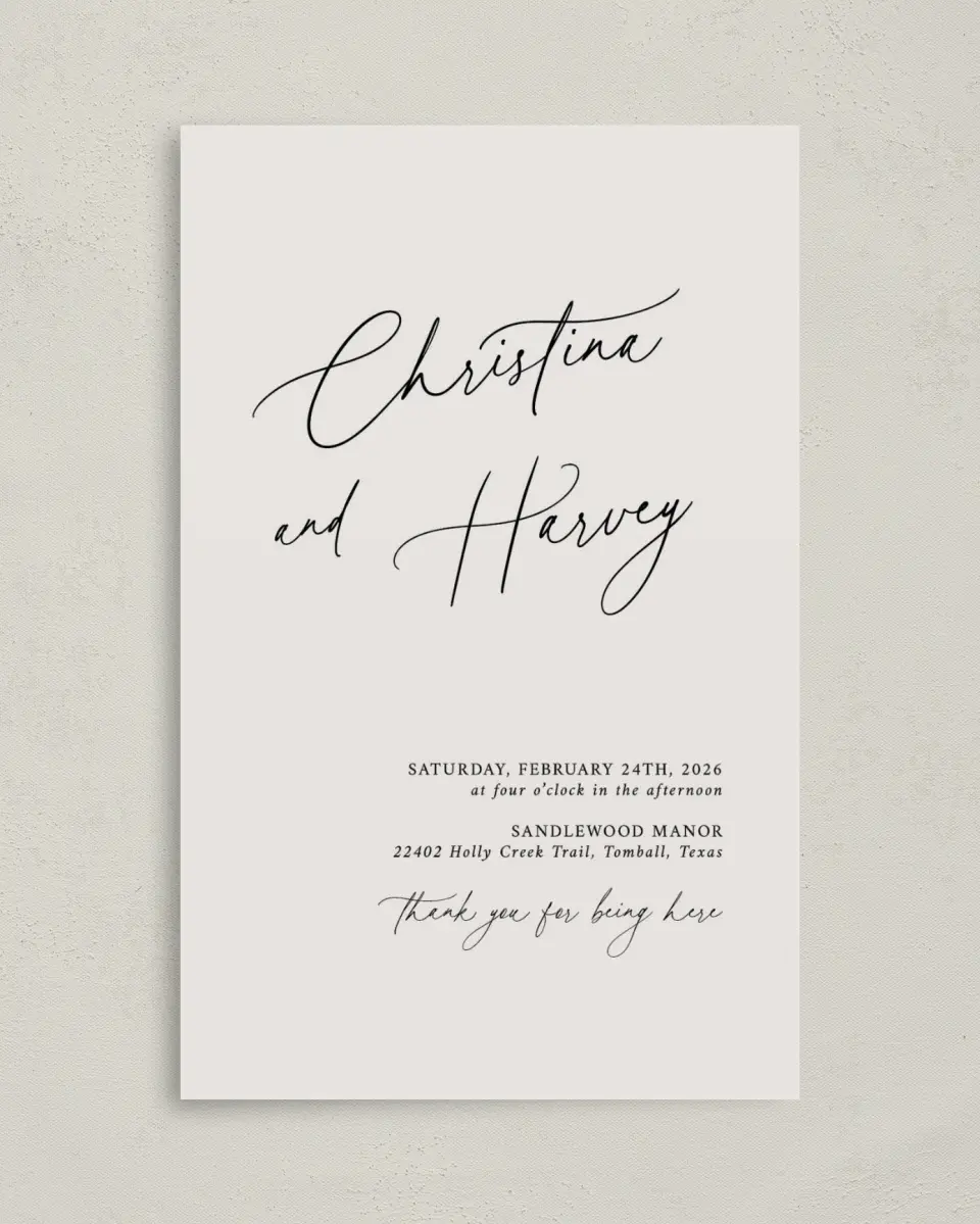 This is a 5" x 7⅞" Folded Half-fold Wedding Program called The Christina printed in full color on Premium Smooth paper