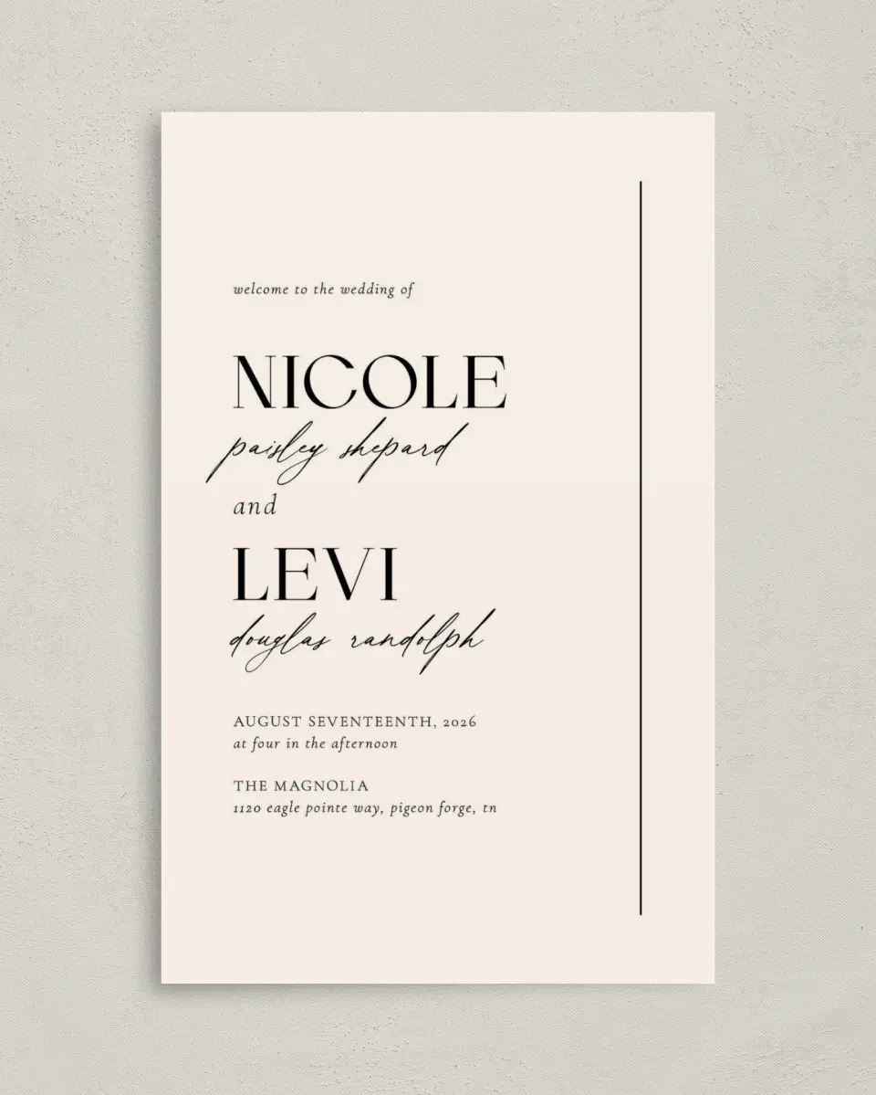 This is a 5" x 7⅞" Folded Half-fold Wedding Program called The Nicole printed in full color on Premium Smooth paper