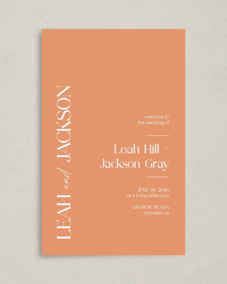 This is a 5" x 7⅞" Folded Half-fold Wedding Program called The Leah printed in full color on Premium Smooth paper